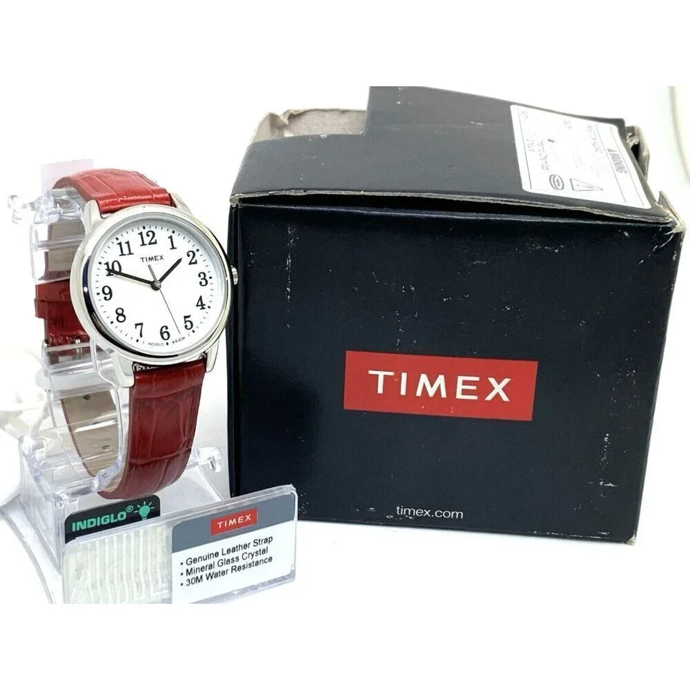 Timex Women's Watch TW2P68700 Quartz Indiglo White Dial Red Leather Stra…